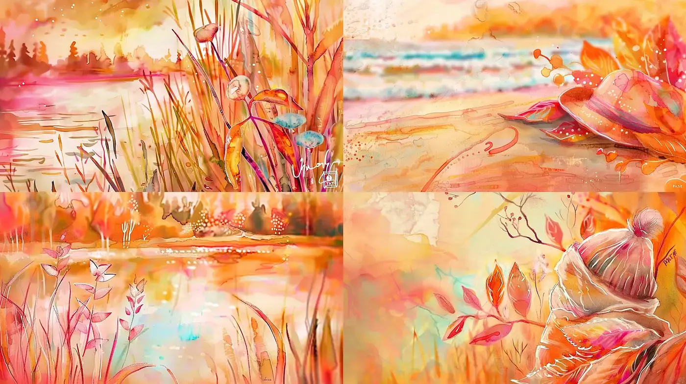 Warm and Whimsical Seasonal Harmony with Watercolor Elegance - Midjourney sref style