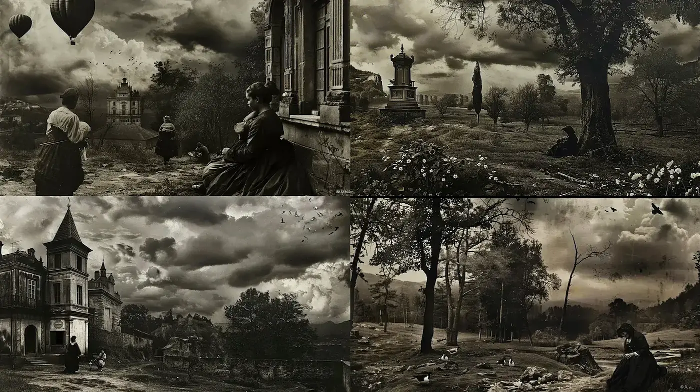 Ethereal and Melancholic Landscape with Vintage Charm - Midjourney sref style