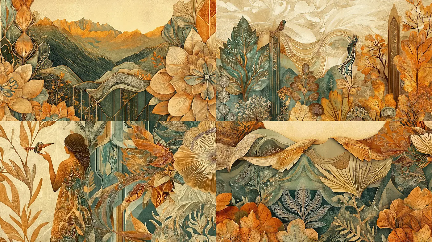 Art Nouveau Revival with a Pastel-Palette Nature Symphony - Midjourney sref style
