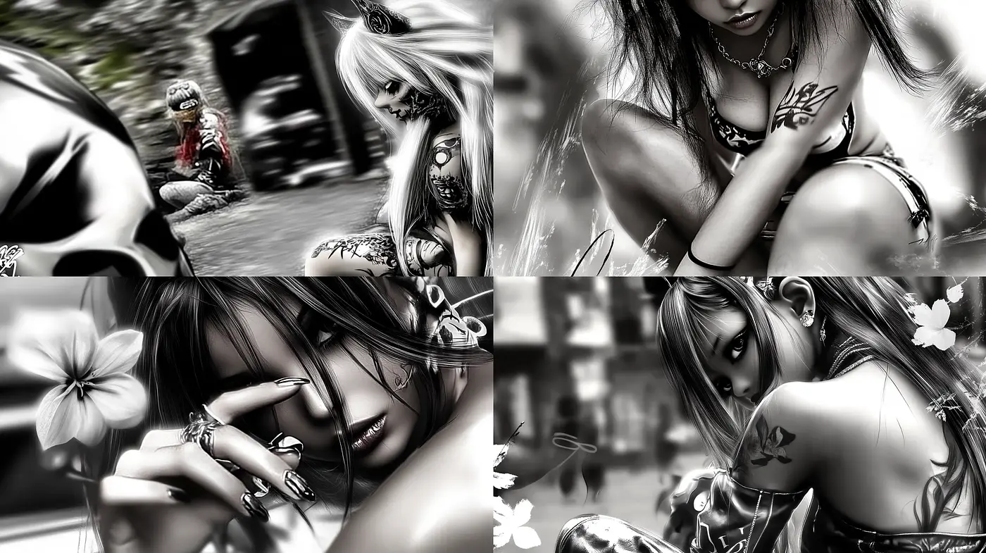Monochromatic Elegance with a Tinge of Surrealism - Midjourney sref style