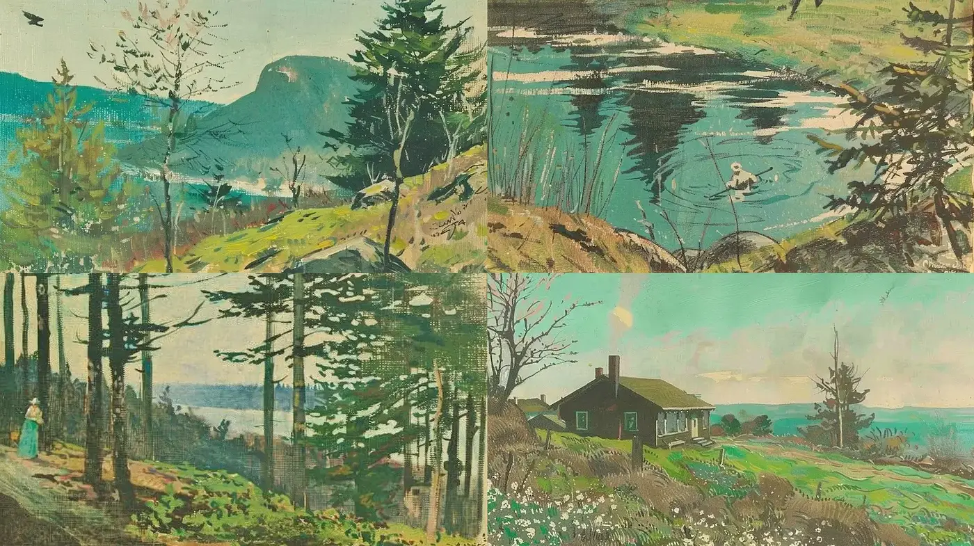 Vibrant Nature Landscapes with Vintage Artistic Style - Midjourney sref style