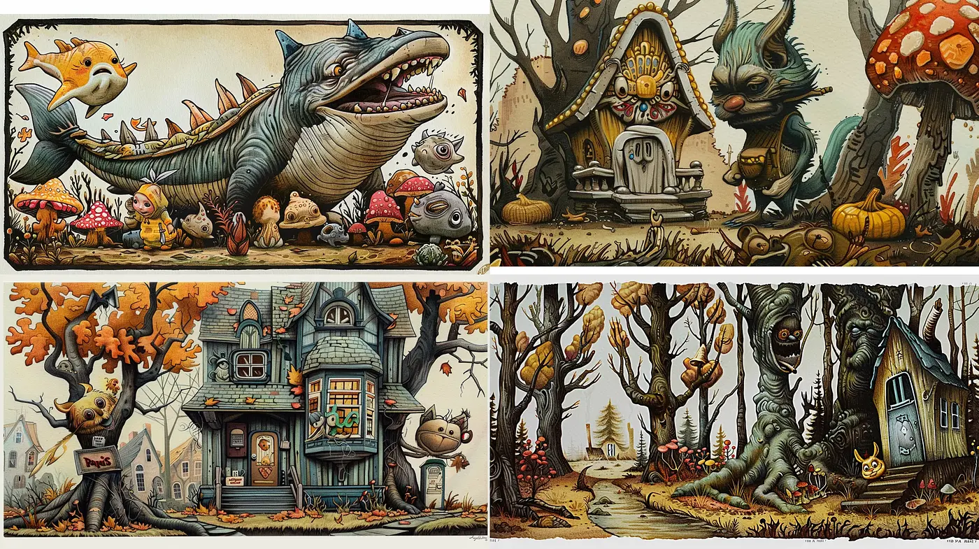 Enchanted Whimsy: A Fusion of Playful Gothic and Storybook Illustration - Midjourney sref style