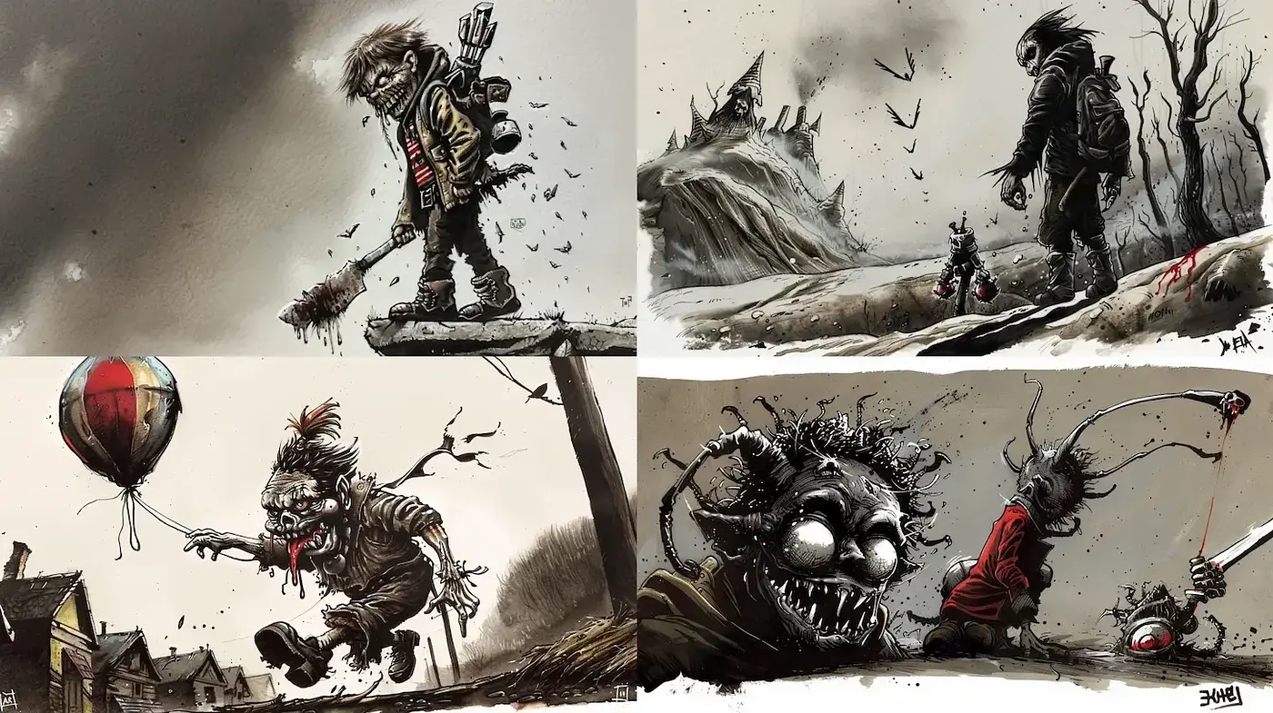Grim Post-Apocalyptic Vision with Expressive Strokes and a Dark Palette - Midjourney sref style