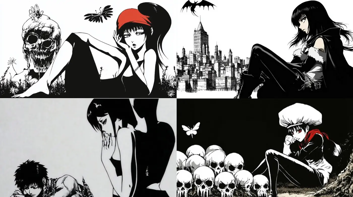 Noir Elegance with High-Contrast Monochromatic Manga Artistry - Midjourney sref style