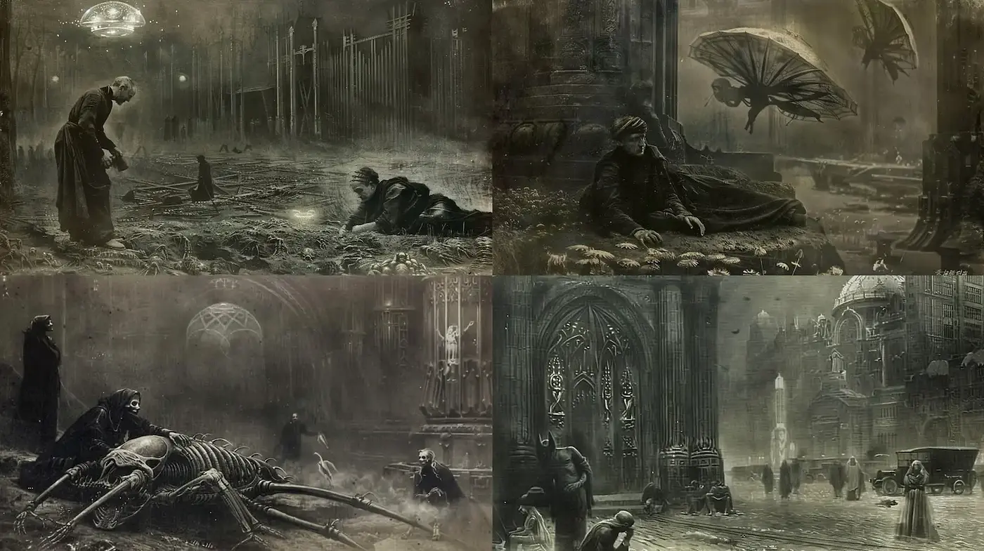 Dark and Atmospheric Surrealism with Victorian Influence - Midjourney sref style