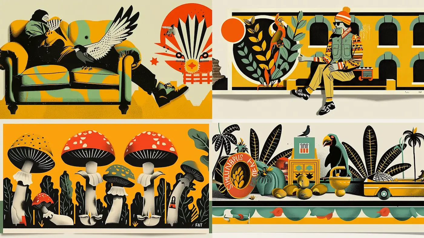 Vibrant Modernist Illustrations with Nature Themes - Midjourney sref style
