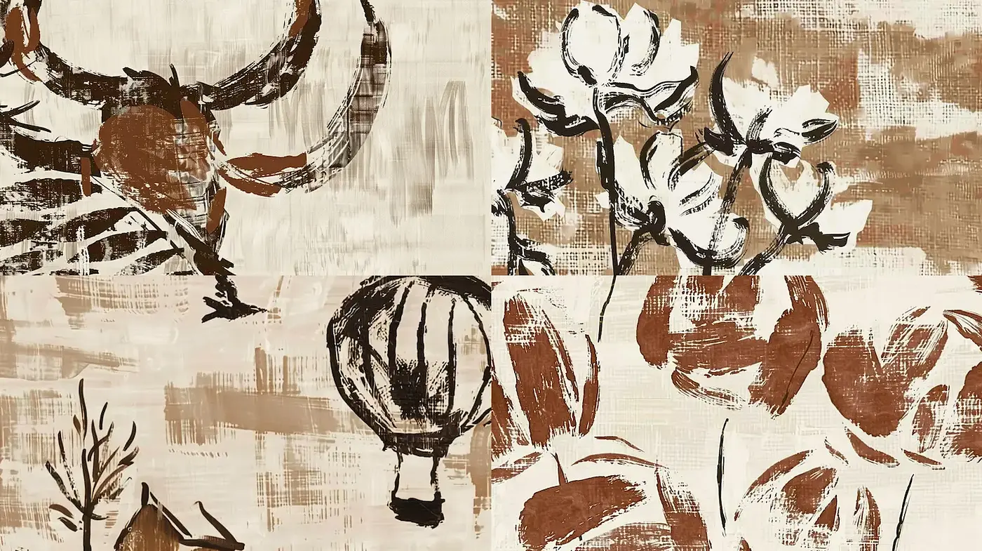 Rustic and organic abstract motifs with a harmonious blend of natural elements - Midjourney sref style