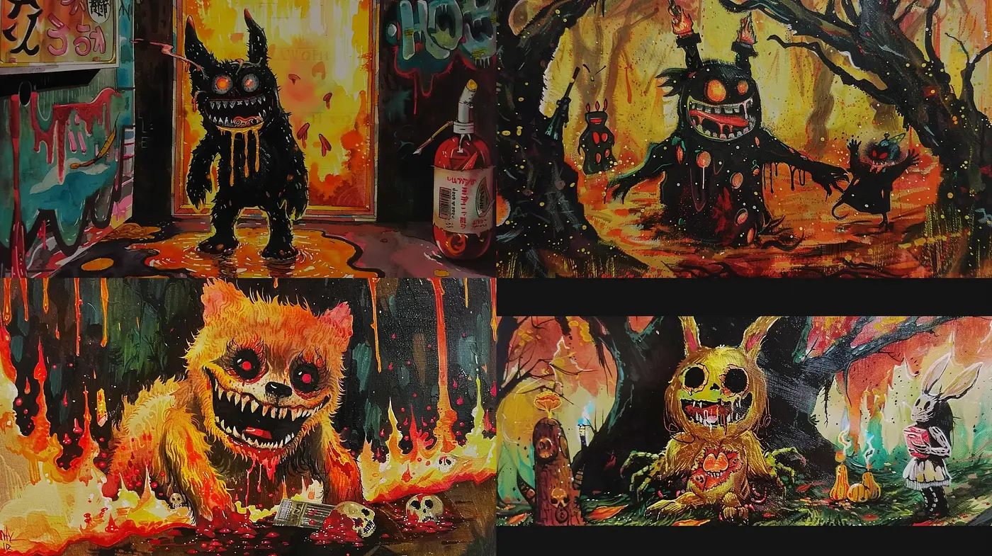 Ethereal Nocturne of Vivid Terrors: A Fusion of Fauvist and Expressionist Undertones - Midjourney sref style