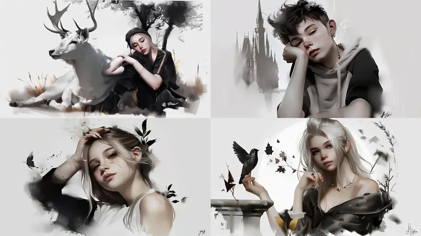Ethereal Portraits with a Touch of Nature and Dreamlike Elegance - Midjourney sref style