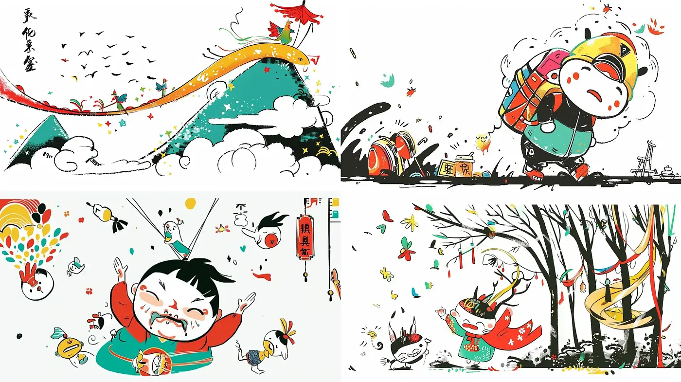 Whimsical Graphic Storybook Panorama - Midjourney sref style