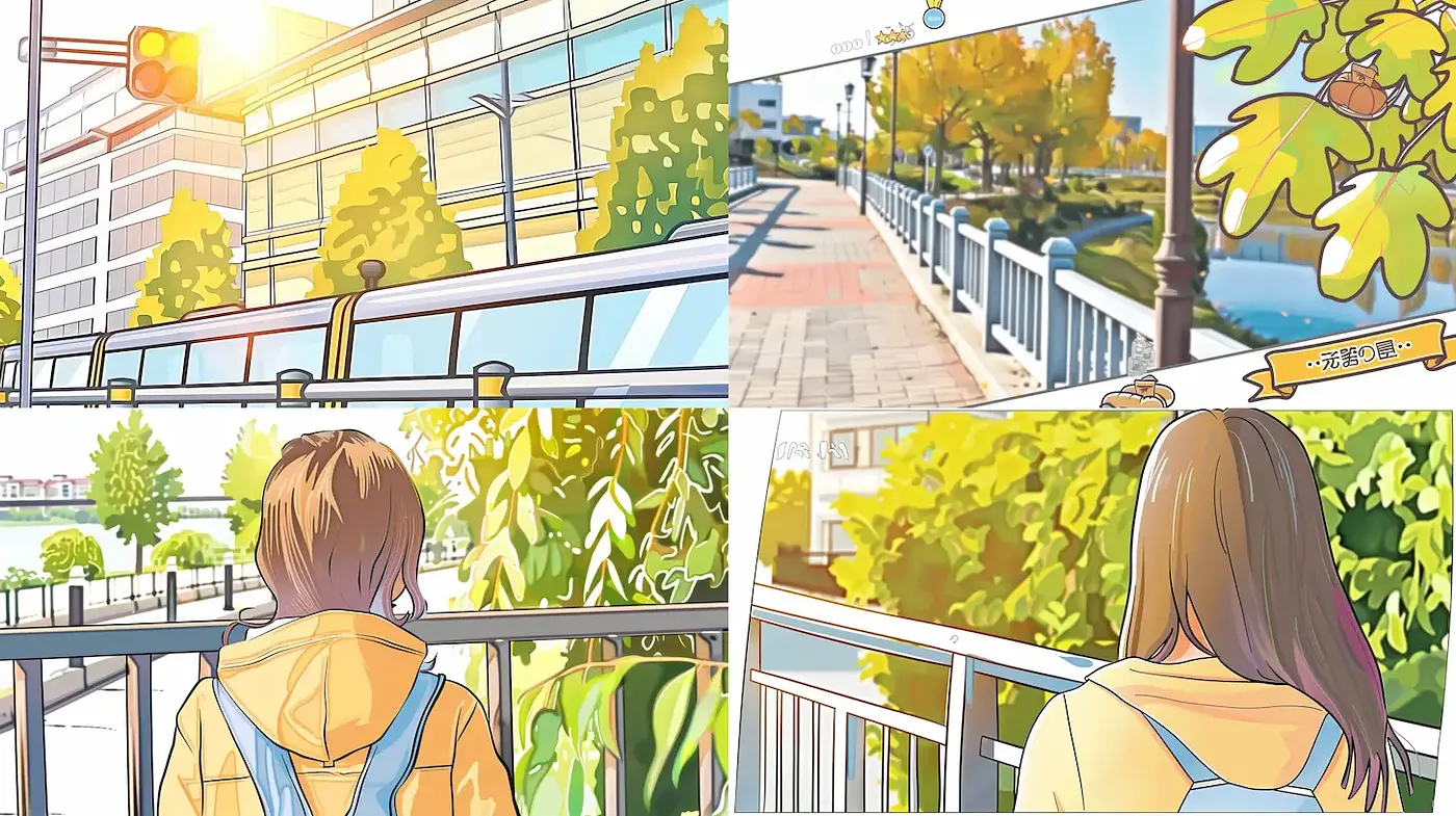Bright and Serene Urban Exploration with Vibrant Nature - Midjourney sref style