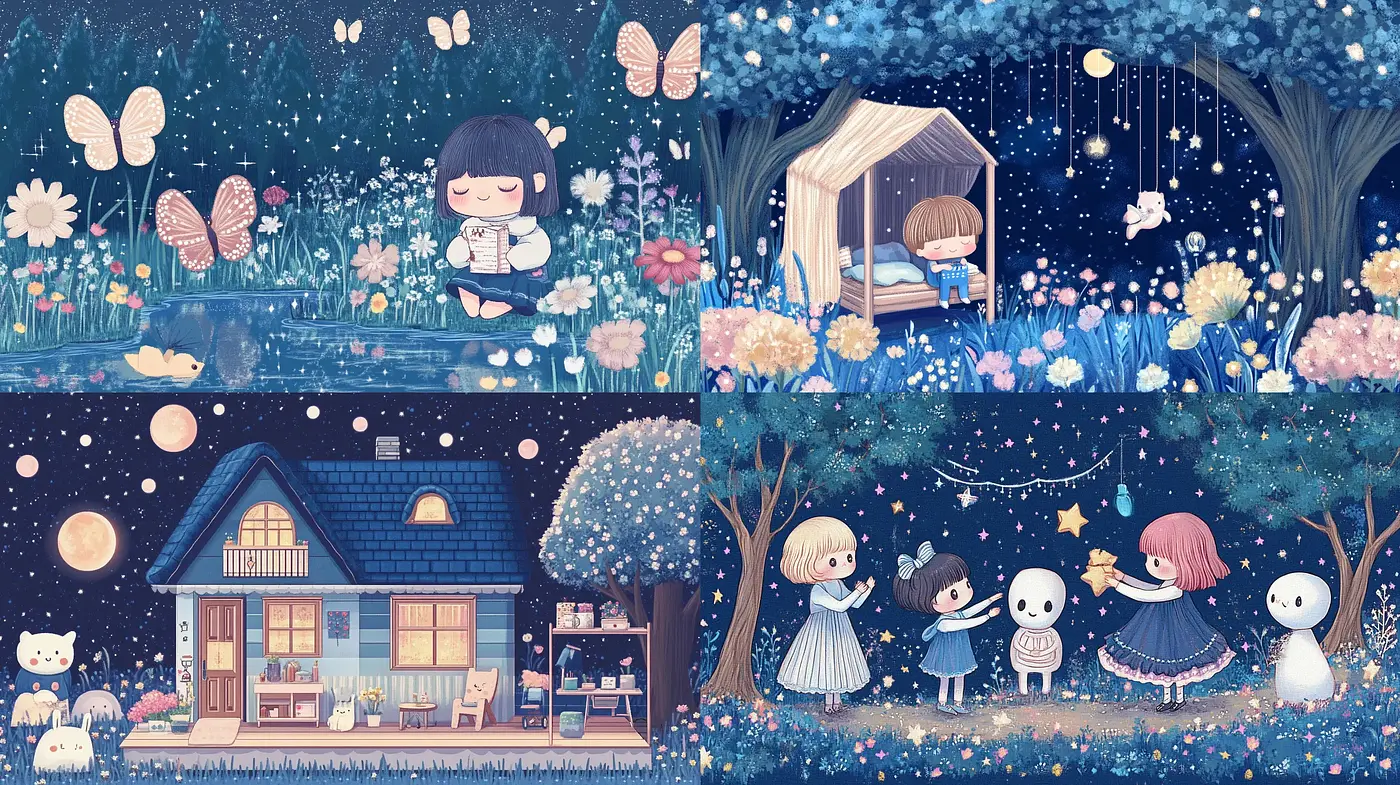 Dreamlike Whimsy in a Starlit Enchanted Fairytale World - Midjourney sref style