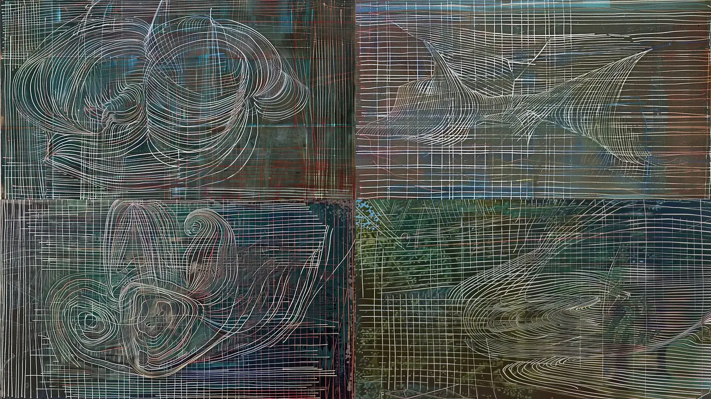 Synchronic Lines and Hues: A Fusion of Geometric Abstract and Technological Influence - Midjourney sref style