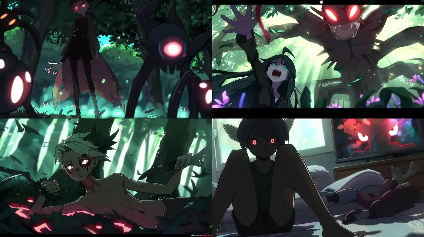 Enigmatic Twilight: A Digital Homage to Lush Anime Forests - Midjourney sref style