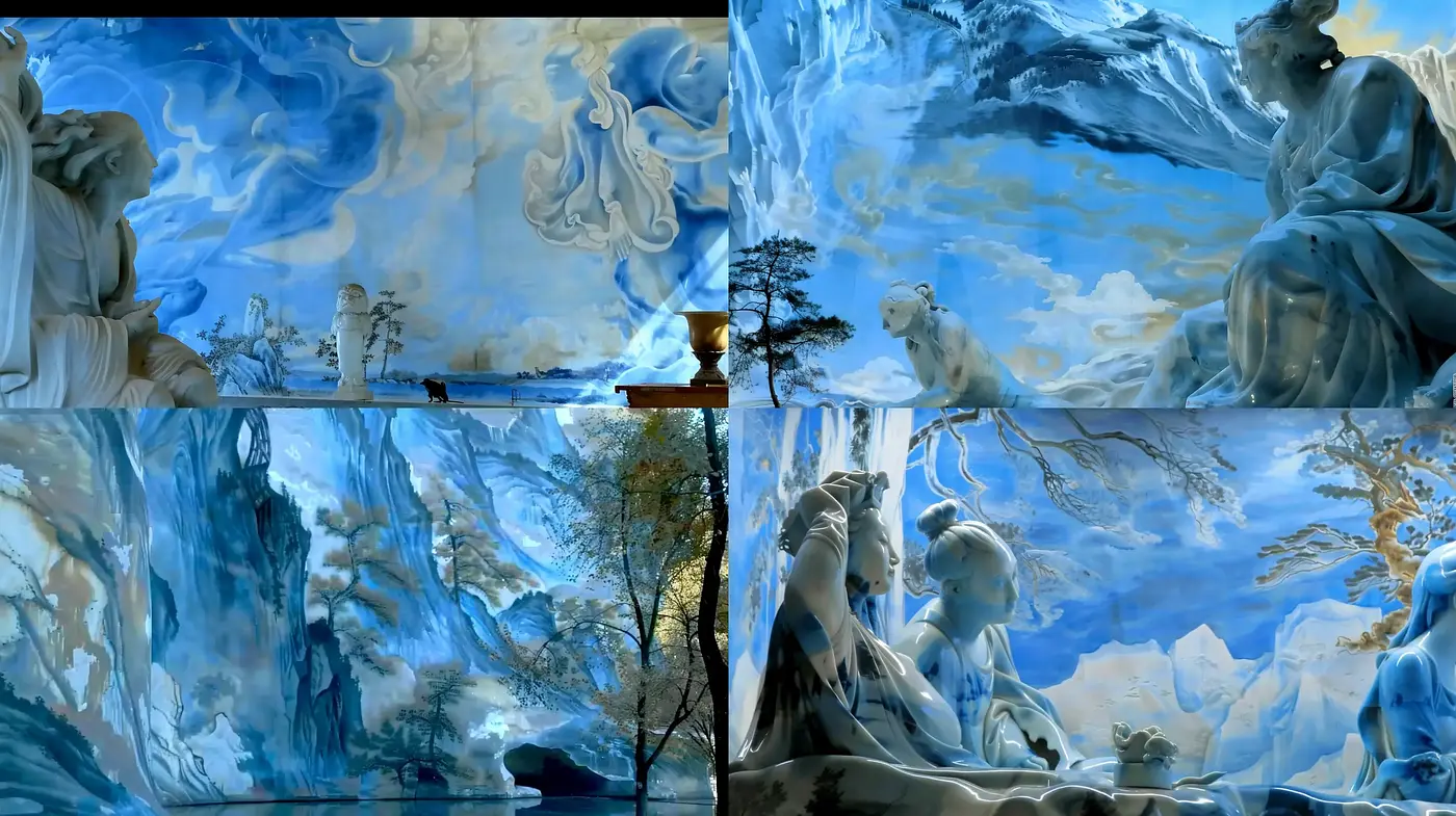 Ethereal Classical Reverie in Surreal Blues - Midjourney sref style