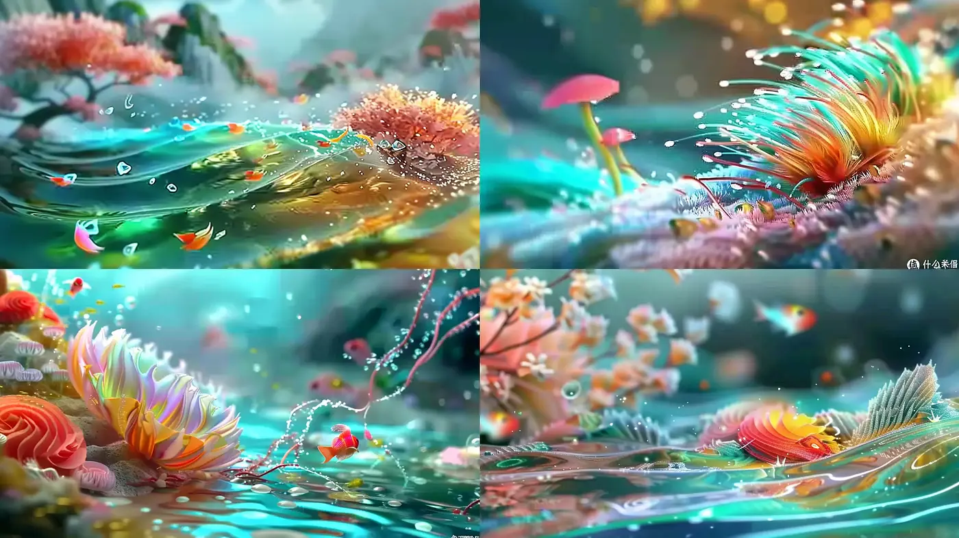 Whimsical Aquatic Dreamscape with Ethereal Glow and Vibrant Flora - Midjourney sref style