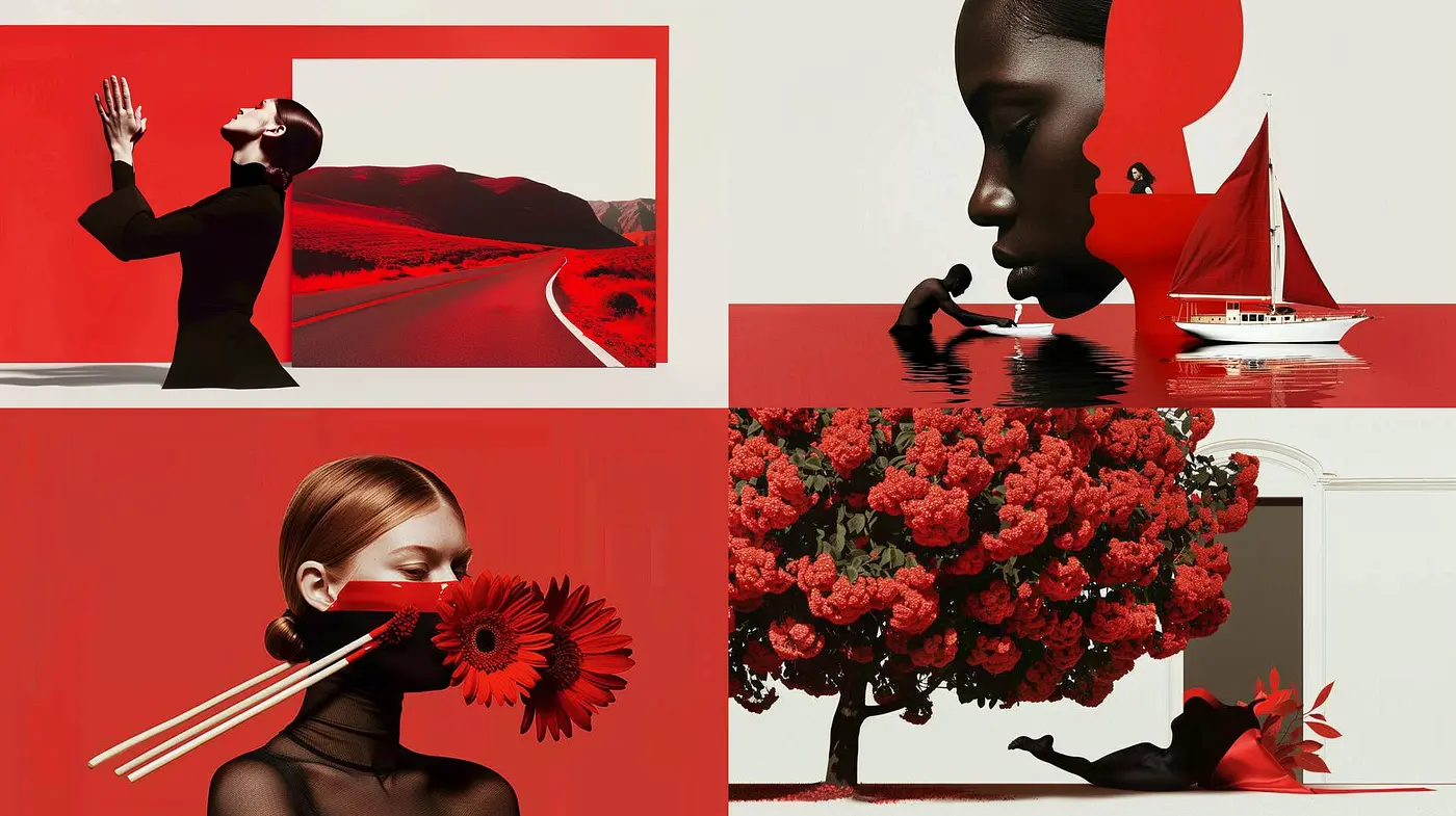 Crimson Elegance: Contemporary Portraits with Monochromatic Splendor - Midjourney sref style
