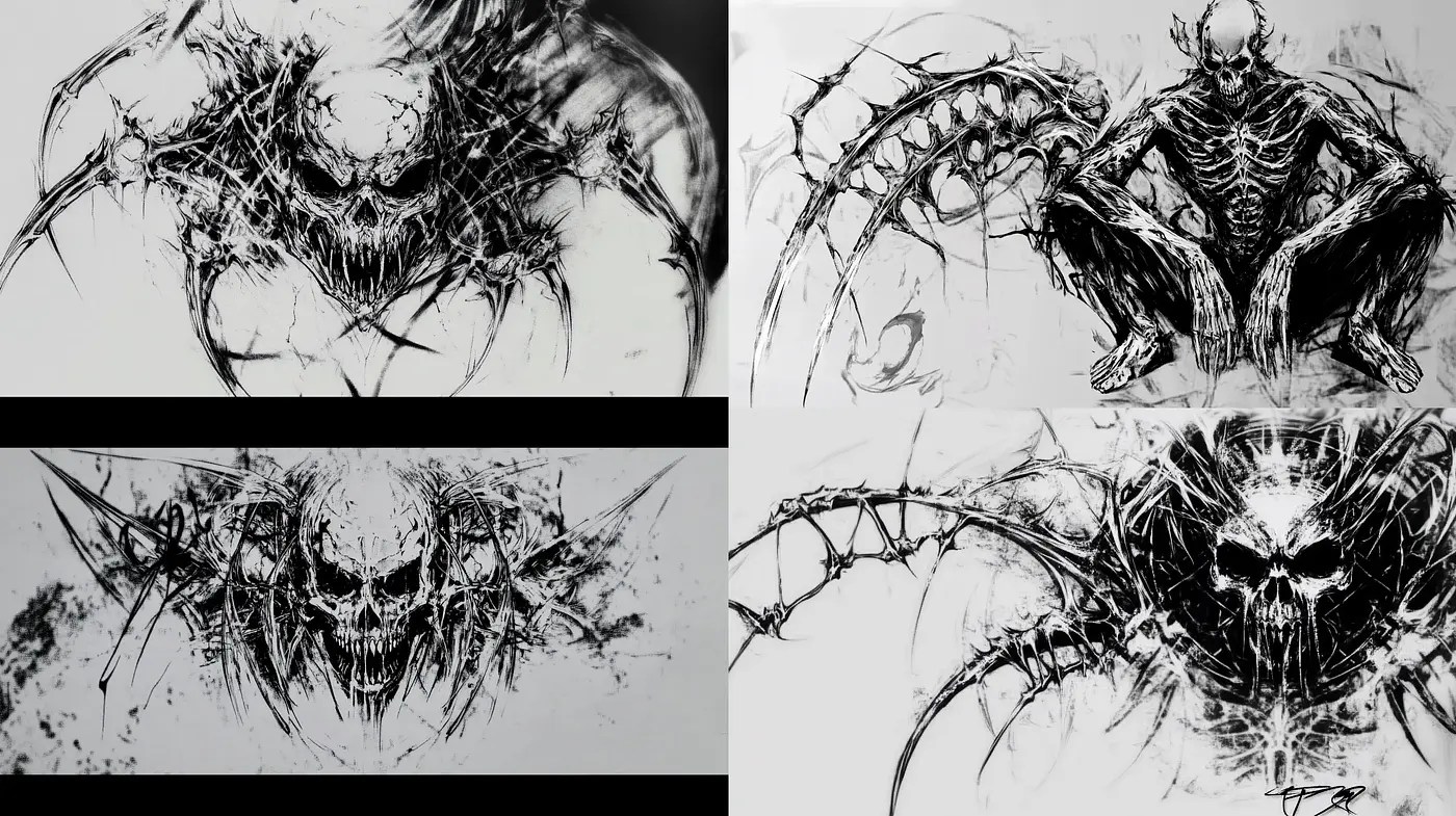 Monochromatic Abstract Aggression in Ink - Midjourney sref style