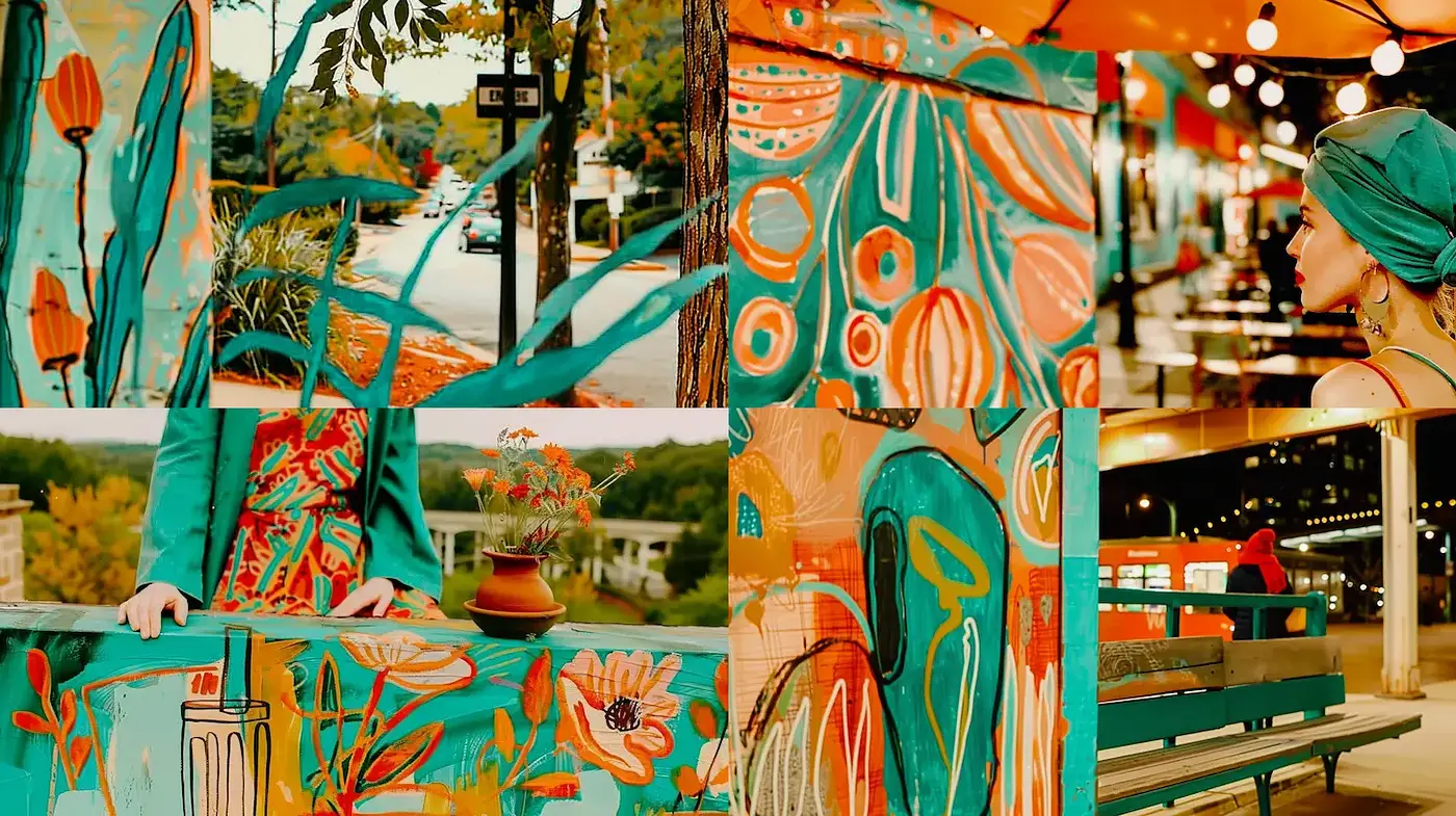 Vibrant Artistry in a Nostalgic Urban Landscape - Midjourney sref style
