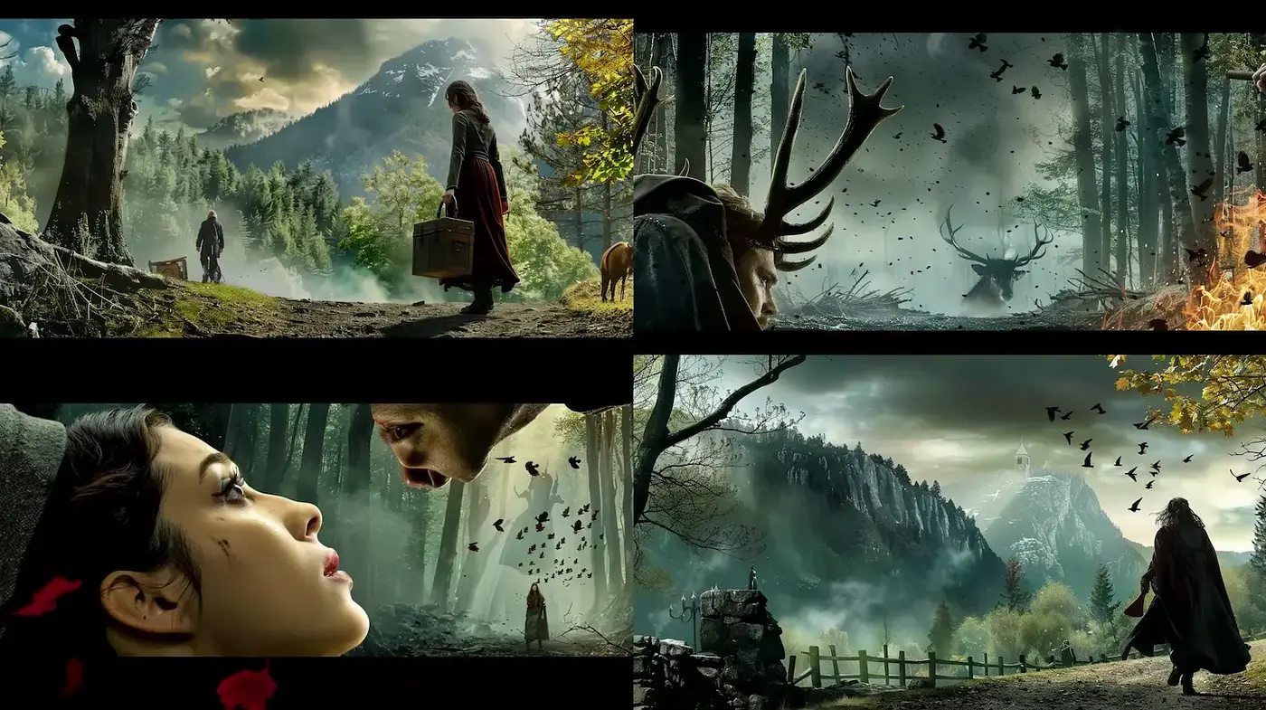 Epic and Enigmatic Fantasy Landscape with Surreal Elements - Midjourney sref style