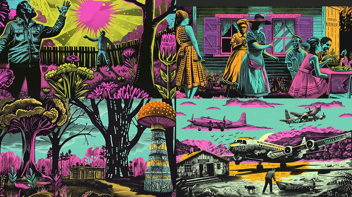 Retrofuturistic Echoes in Cyan and Magenta Hues - Midjourney sref style