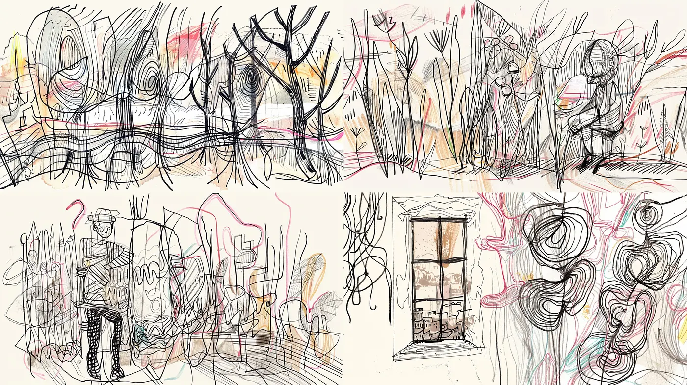 Abstract Scribbles and Pastel Strokes: A Dance of Artistic Whimsy - Midjourney sref style