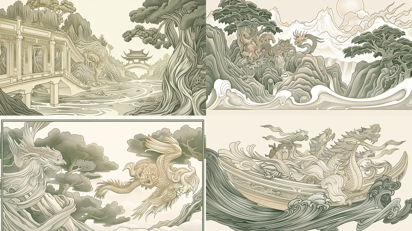 Ethereal Mythological Elegance: A Harmonious Blend of Monochromatic Tones and Fluid Forms - Midjourney sref style