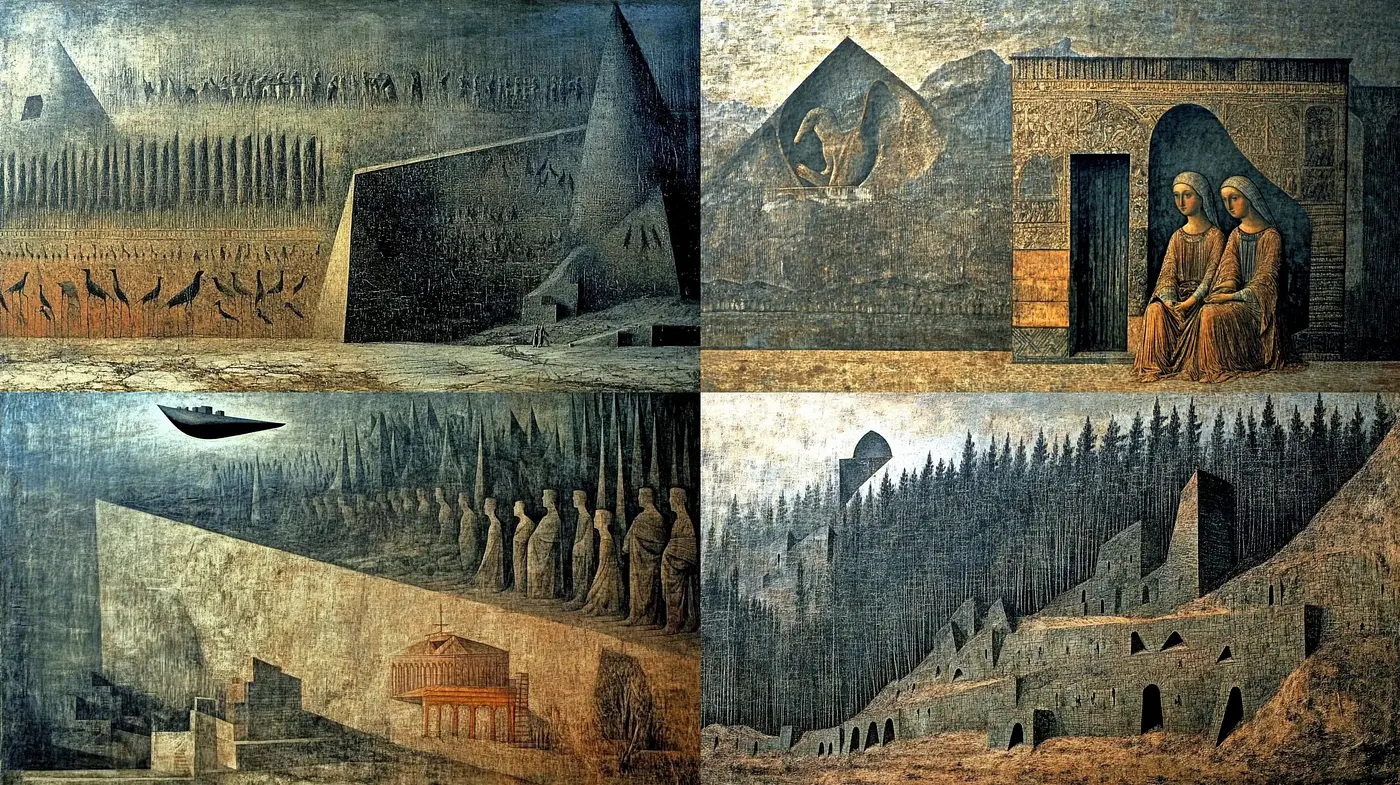 Mystical Archaeological Discoveries in Surrealistic Hues - Midjourney sref style
