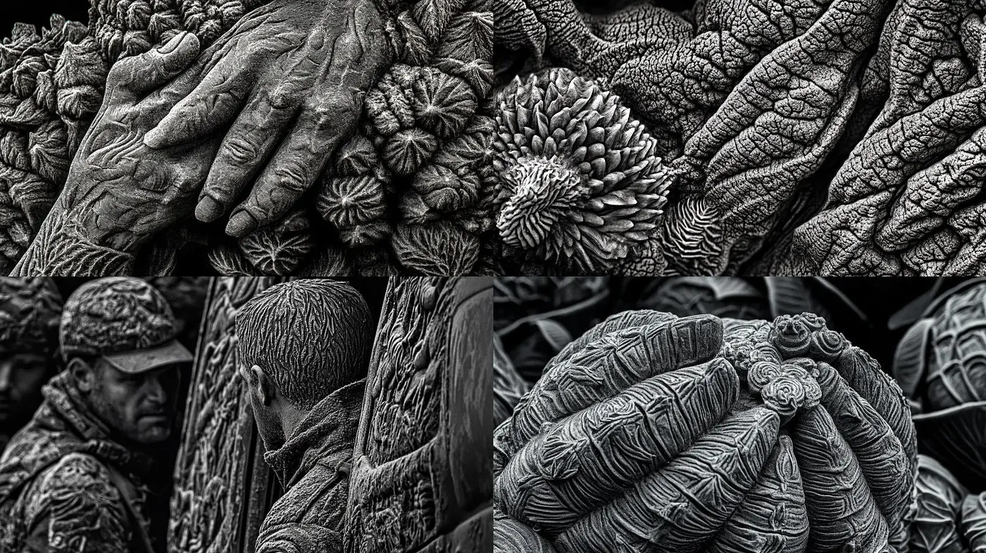 Monochromatic Organic Textural Complexity - Midjourney sref style