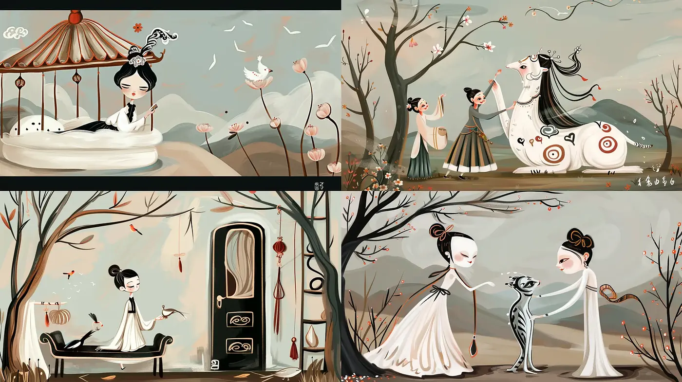 Ethereal Whimsy: A Fusion of Modern Stylization with Traditional Eastern Aesthetics - Midjourney sref style