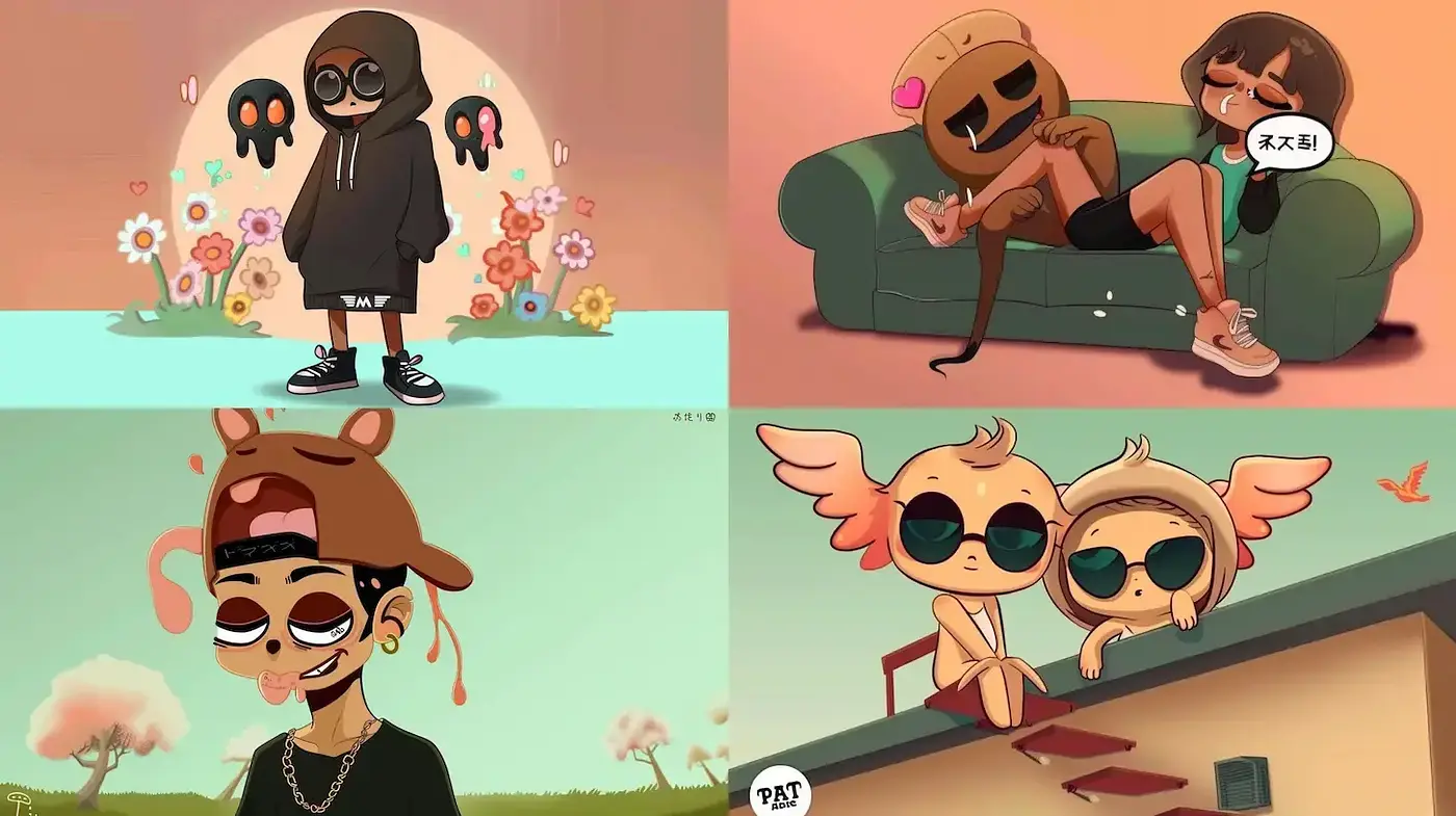Whimsical Cartoon Style with Playful Characters and Soft Textures - Midjourney sref style