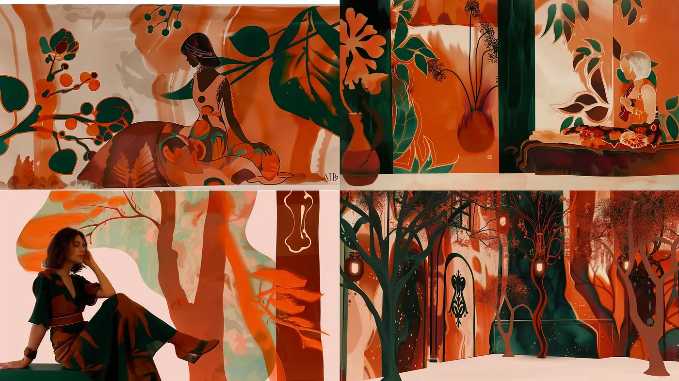 Auburn Autumn Dreamscape: Stylized Fusion of Organic Forms and Earthy Tones - Midjourney sref style