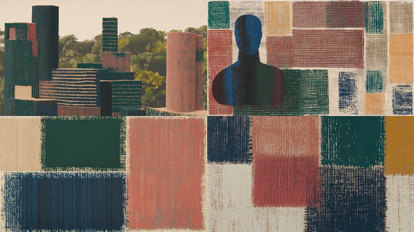 Textured Patchwork Tapestry in Earthy Tones - Midjourney sref style
