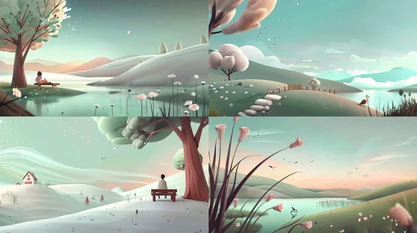 Serene Pastoral Dreamscape: A Soft Textured Reverie in Nature - Midjourney sref style