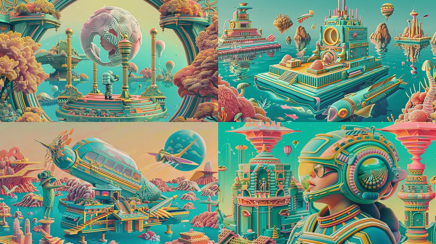 Surreal Futuristic Landscapes and Portraiture in Pastel Tones - Midjourney sref style