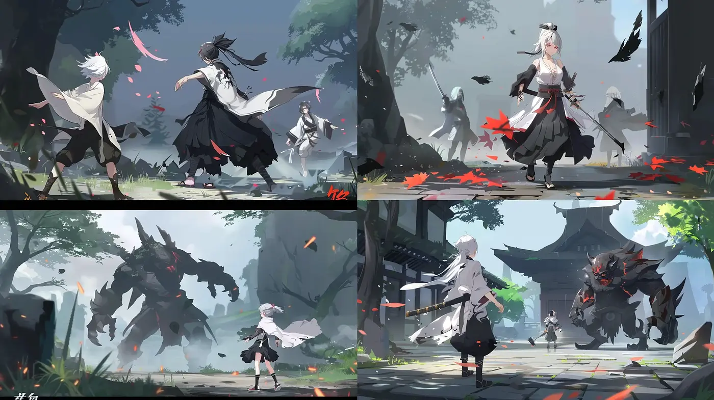 Ethereal Brushstrokes of Fantastical Anime-Inspired Action - Midjourney sref style