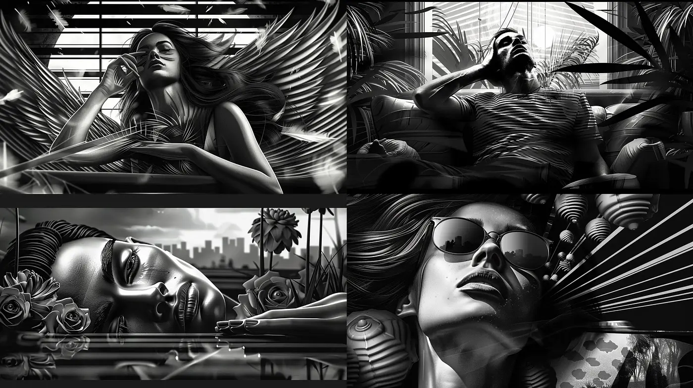 Monochromatic Elegance: A Study in Shadows and Light - Midjourney sref style