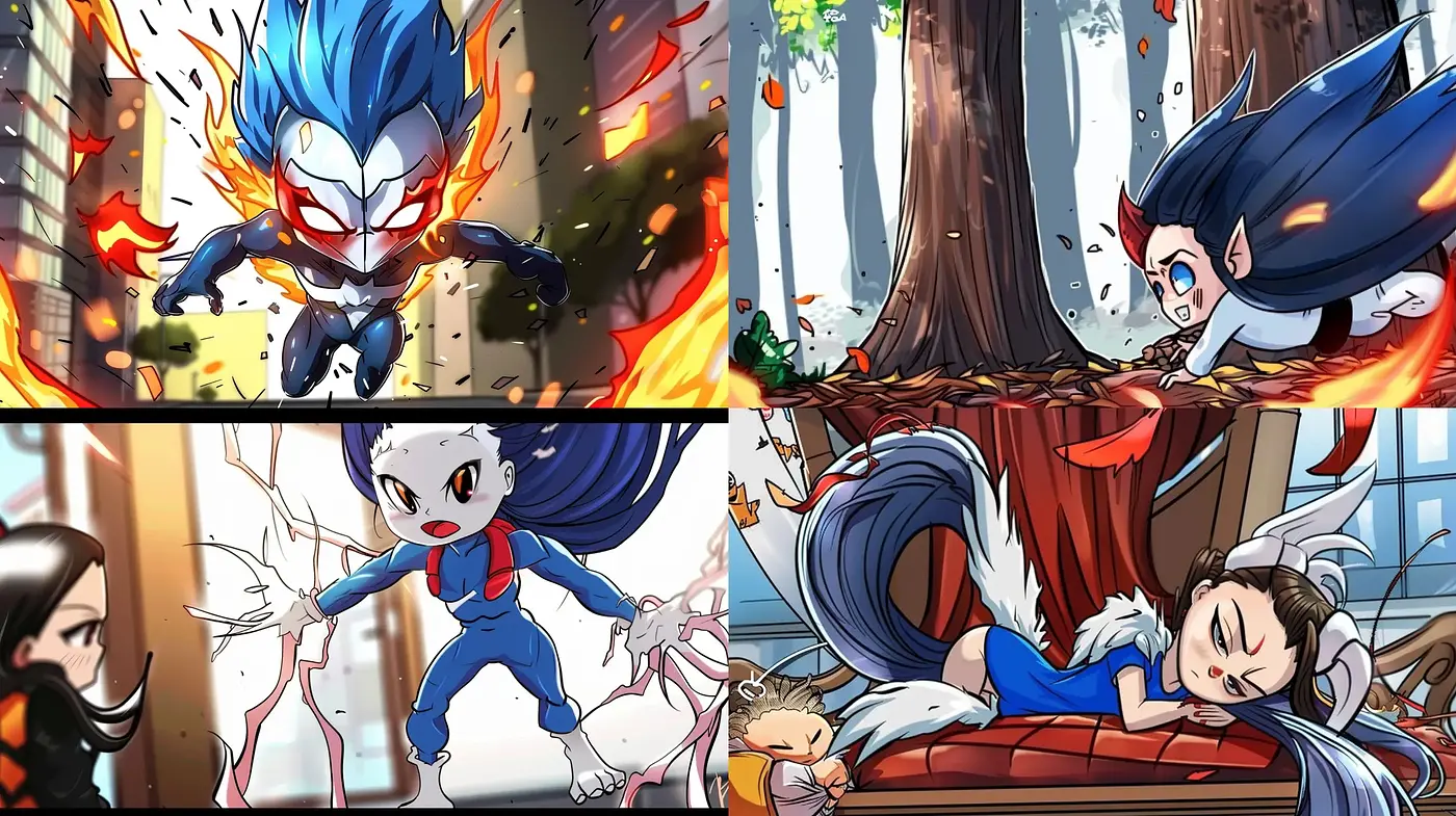 Dynamic Anime-Inspired Vivacity with Expressive Character Poses - Midjourney sref style