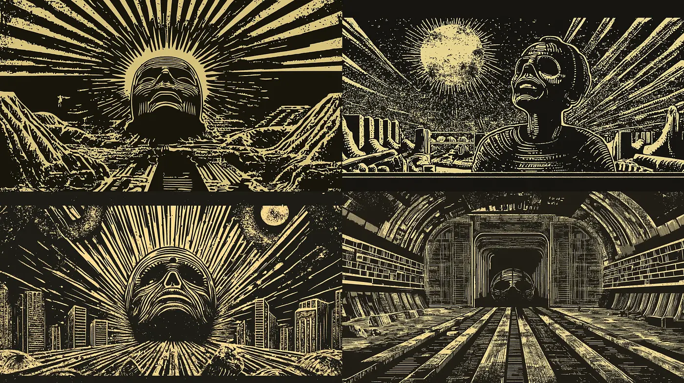 Luminous Epoch Fusion: A Radiant Retro-Futurist Visual Symphony - Midjourney sref style