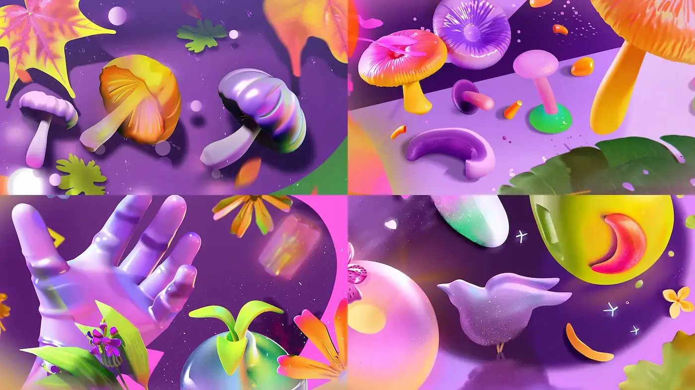 Whimsical Surrealism with Playful Color and Textures - Midjourney sref style