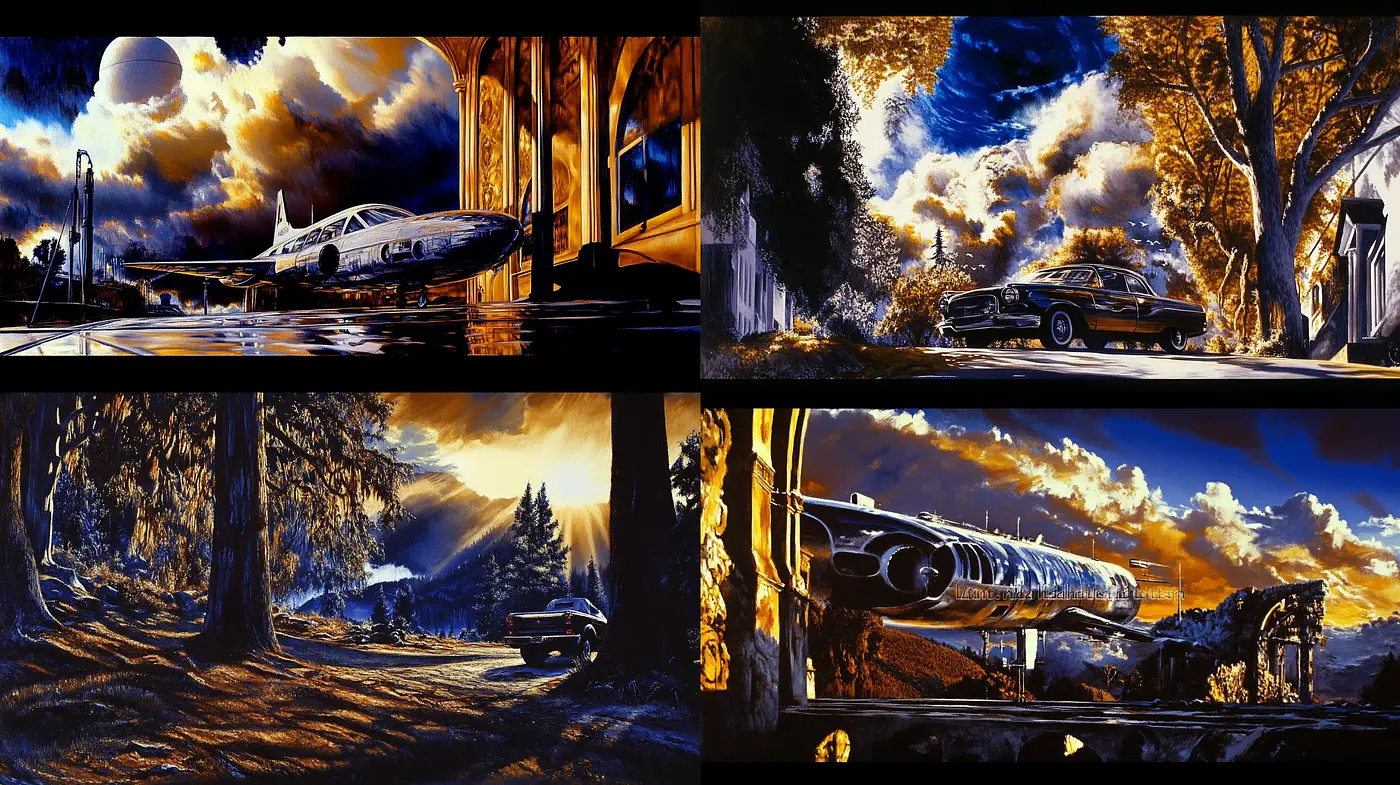 Surreal Twilight Vistas: An Homage to Sci-Fi Dreamscapes - Midjourney sref style