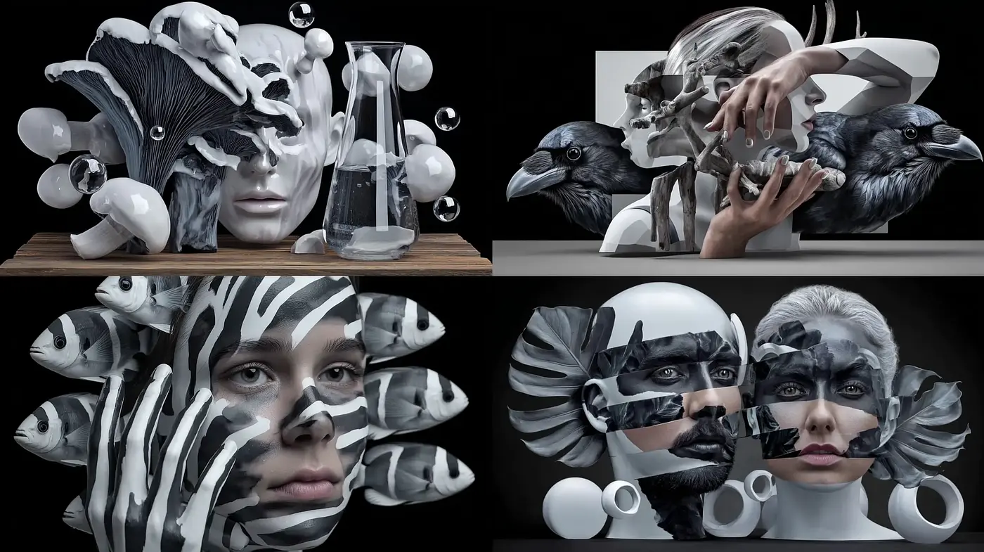 Surreal and Intricate Blends of Human Forms and Organic Elements - Midjourney sref style