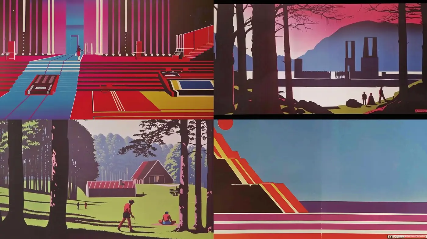 Synthesized Epochs of Modernist Vistas in Stylized Silhouettes - Midjourney sref style