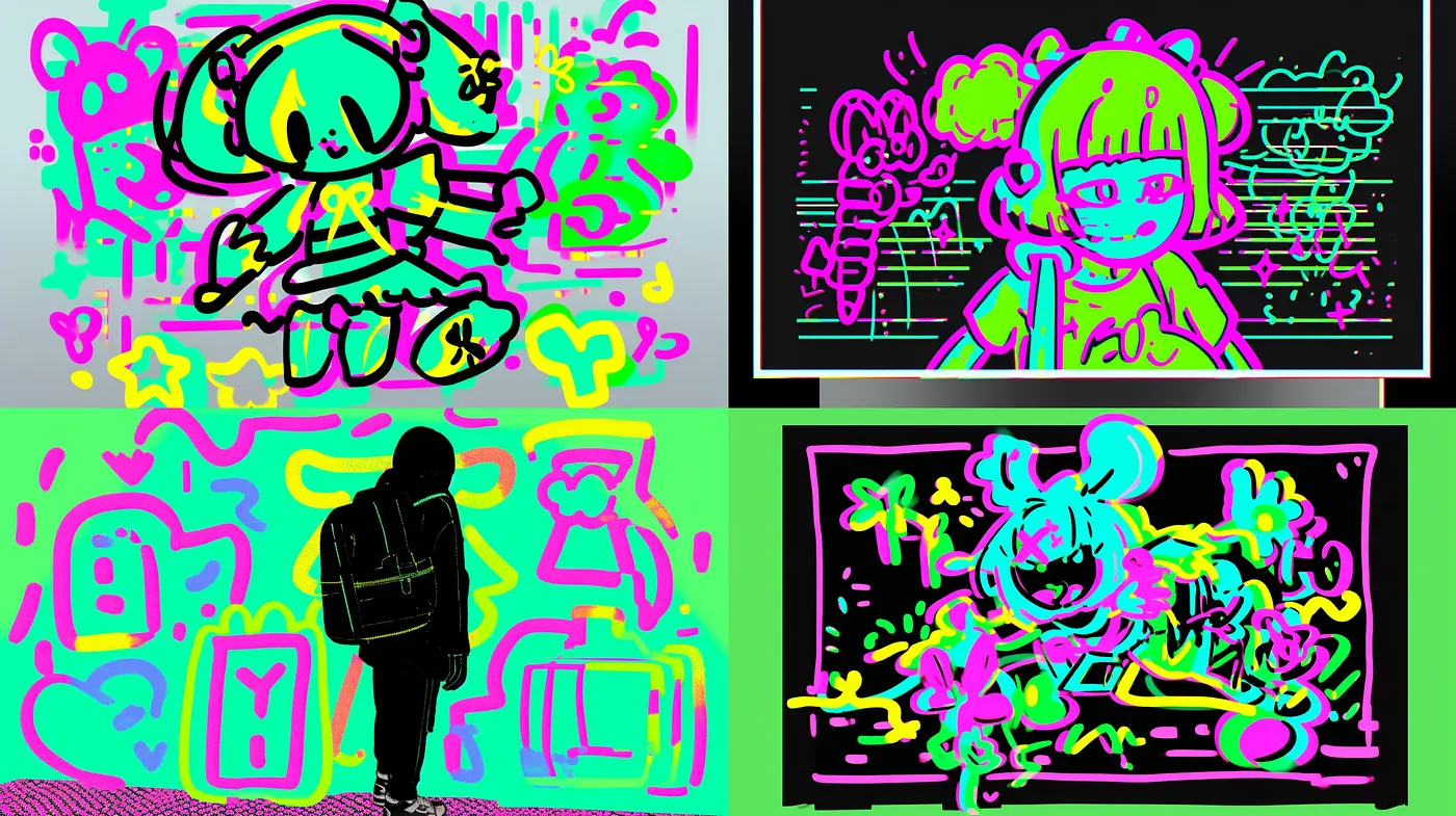 Neon Outlines and Vibrant Digital Graffiti Fusion - Midjourney sref style