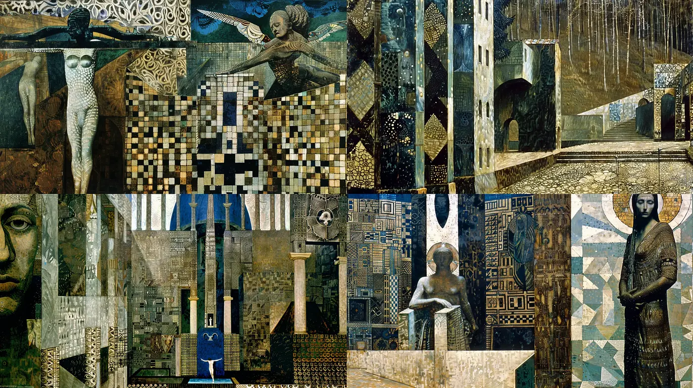 Mosaic of Melancholia: An Ode to Cubist Narratives and Textured Visions - Midjourney sref style