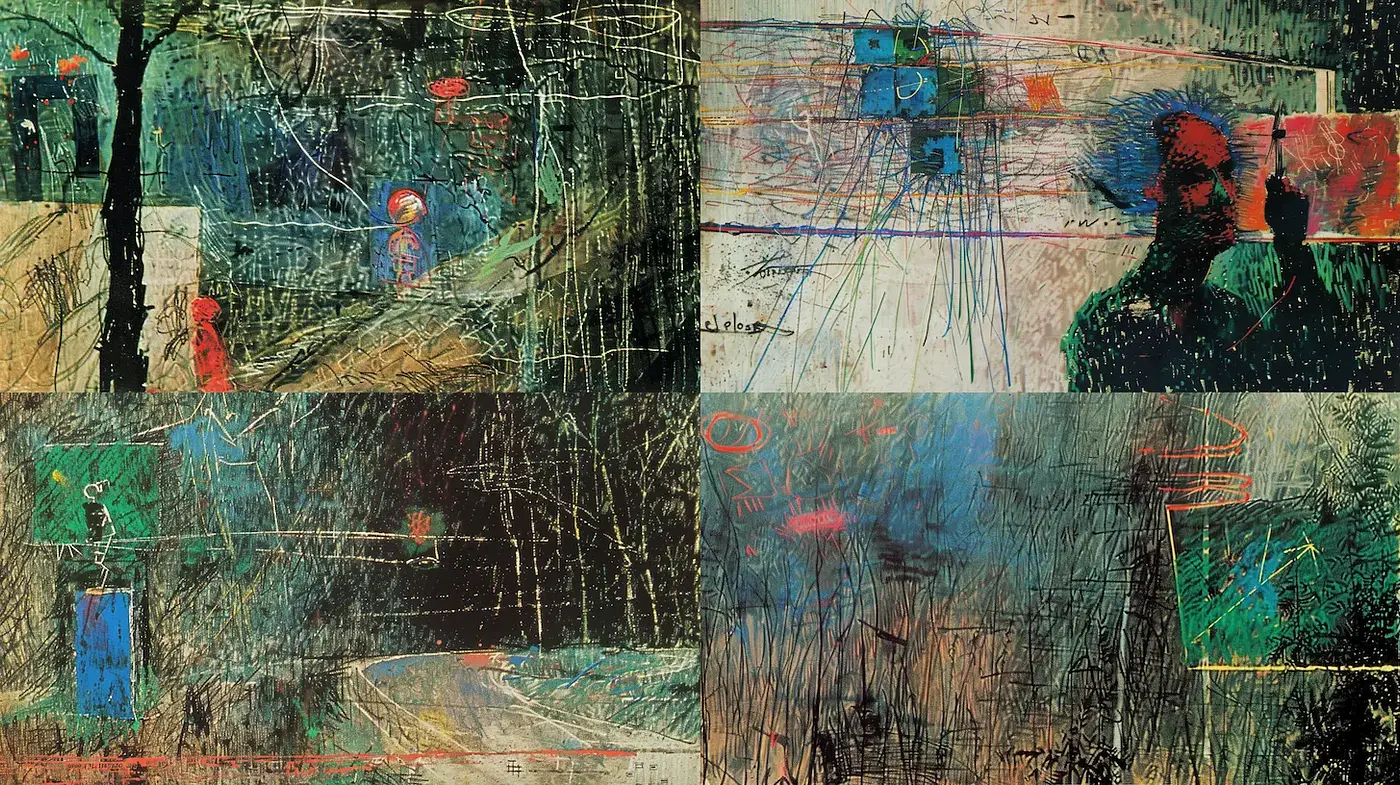 Abstract Expressionism with a Whimsical Touch in Mixed Media - Midjourney sref style