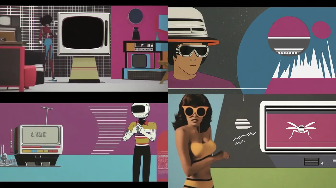 Retro-futuristic Echoes with Vibrant Flat-Design Aesthetics - Midjourney sref style