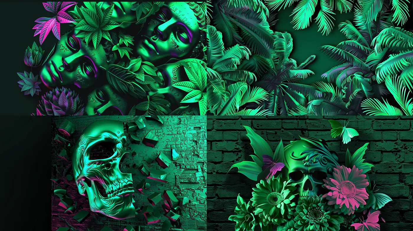 Vibrant Neon Botanical Dreamscape - Midjourney sref style