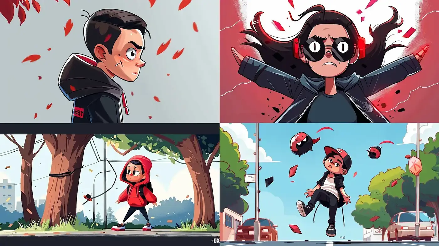 Vibrant and dynamic animated style with urban elements and a youthful vibe - Midjourney sref style
