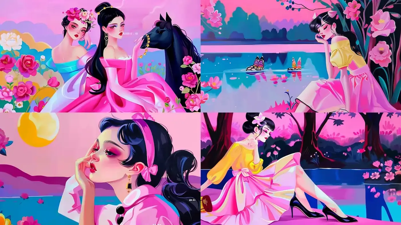 Vibrant and Dreamy Illustrations Capturing a Contemporary Asian Aesthetic - Midjourney sref style